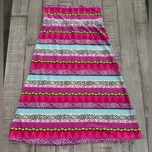 Faded Glory Pink and Blue Patterned Maxi Strapless Dress